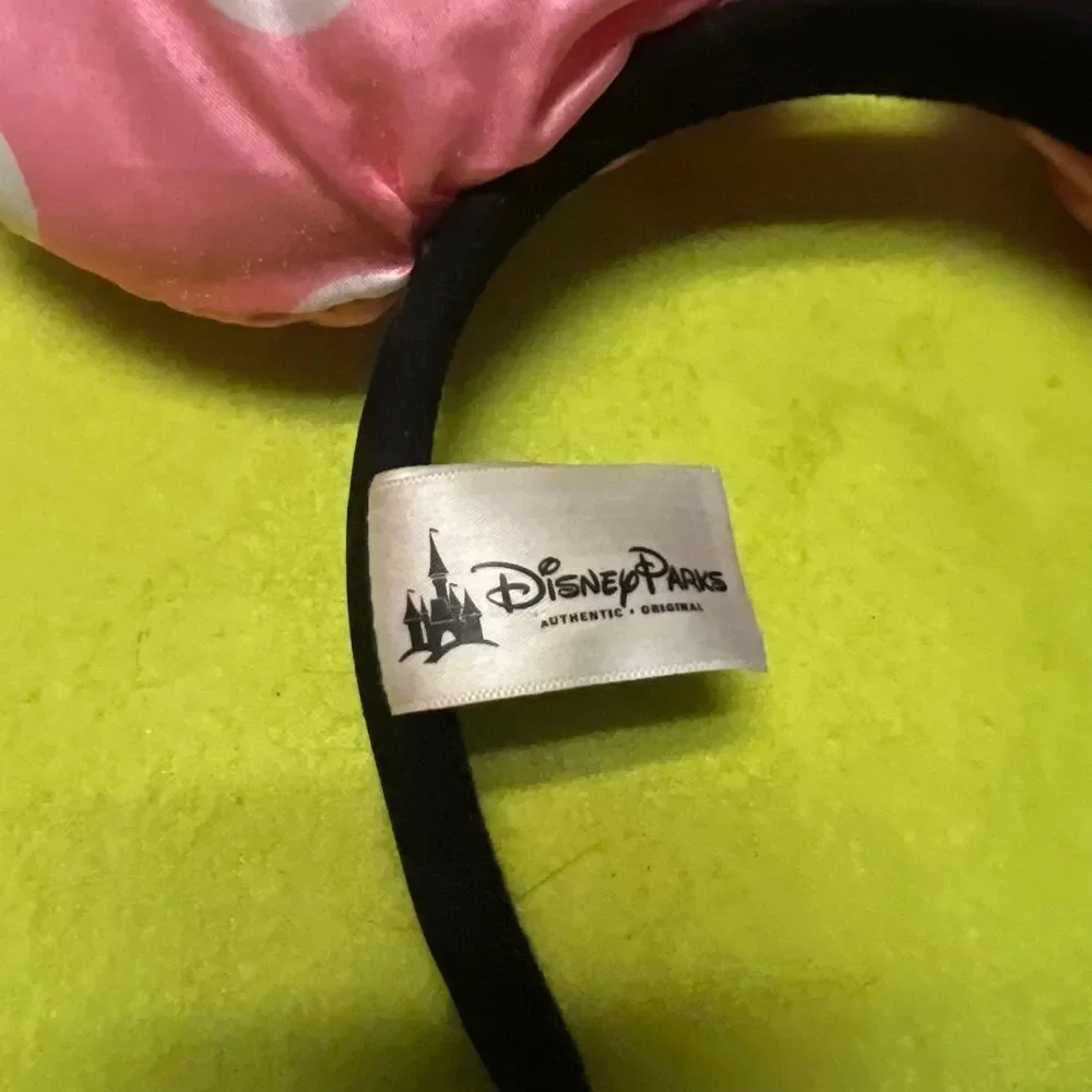 Disney Parks Authentic Minnie Mouse Bow Ears 3D Headband Pink Polka Dot Glitter